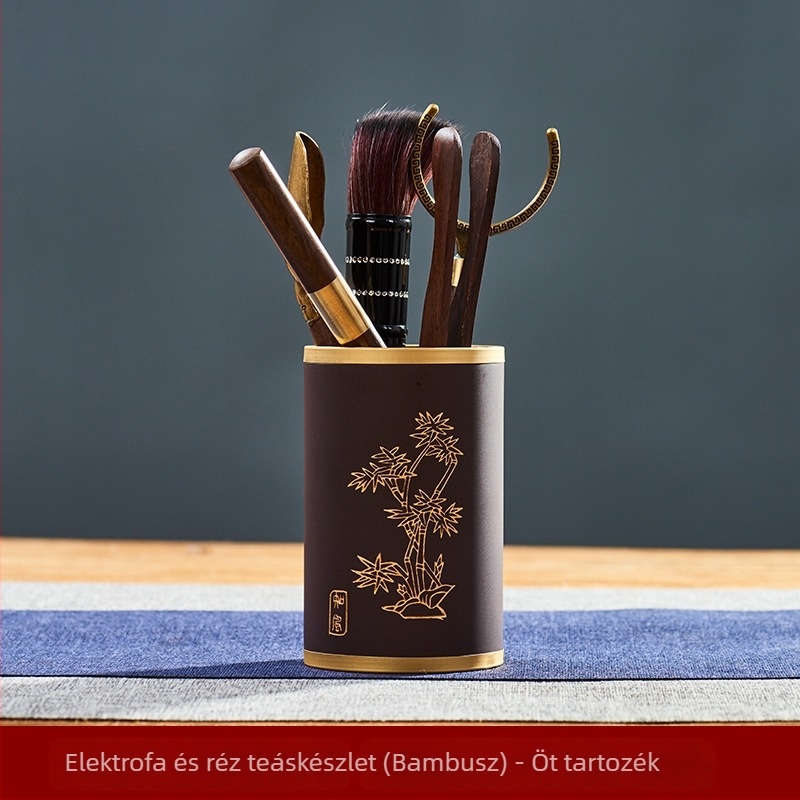 Hat úriember teaceremónia készlet – Kung-Fu tea kellékek, sárgarézből készült teáscsipesz és teáskanál, Tea művészete, Prémium minőség