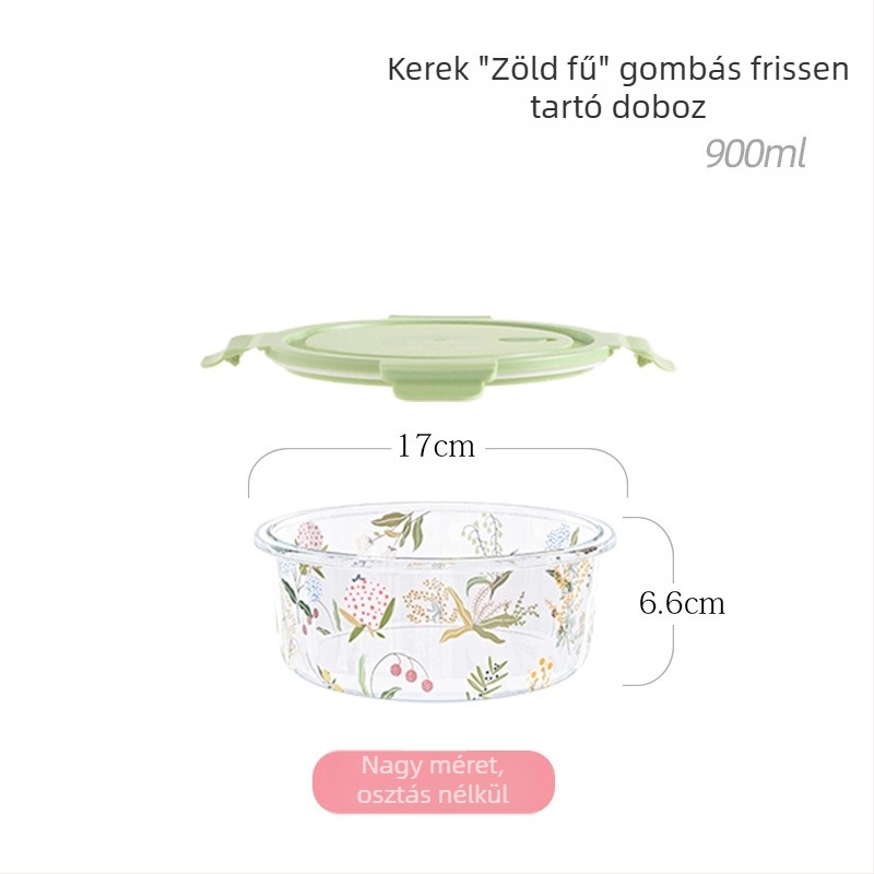 Üvegből készült ételtároló edény fedővel, magas hőmérsékletnek ellenálló, hengeres formájú, 501–800 ml, mikrózható.