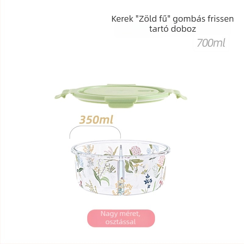 Üvegből készült ételtároló edény fedővel, magas hőmérsékletnek ellenálló, hengeres formájú, 501–800 ml, mikrózható.