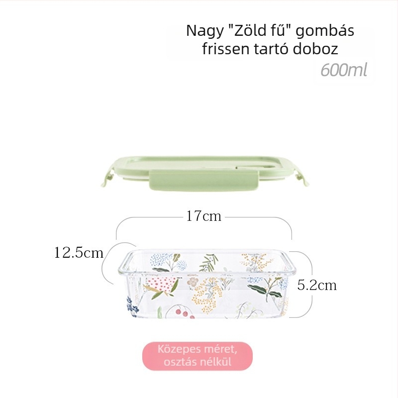 Üvegből készült ételtároló edény fedővel, magas hőmérsékletnek ellenálló, hengeres formájú, 501–800 ml, mikrózható.