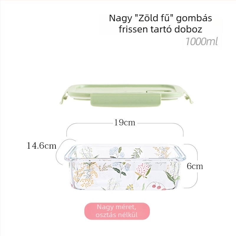 Üvegből készült ételtároló edény fedővel, magas hőmérsékletnek ellenálló, hengeres formájú, 501–800 ml, mikrózható.