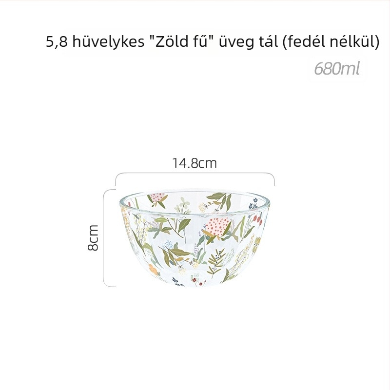 Üvegből készült ételtároló edény fedővel, magas hőmérsékletnek ellenálló, hengeres formájú, 501–800 ml, mikrózható.