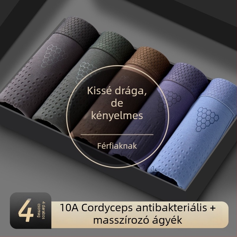Férfi pamut boxer alsó, lélegző, antibakteriális, nagy méret, középmagas derekú, egyszínű