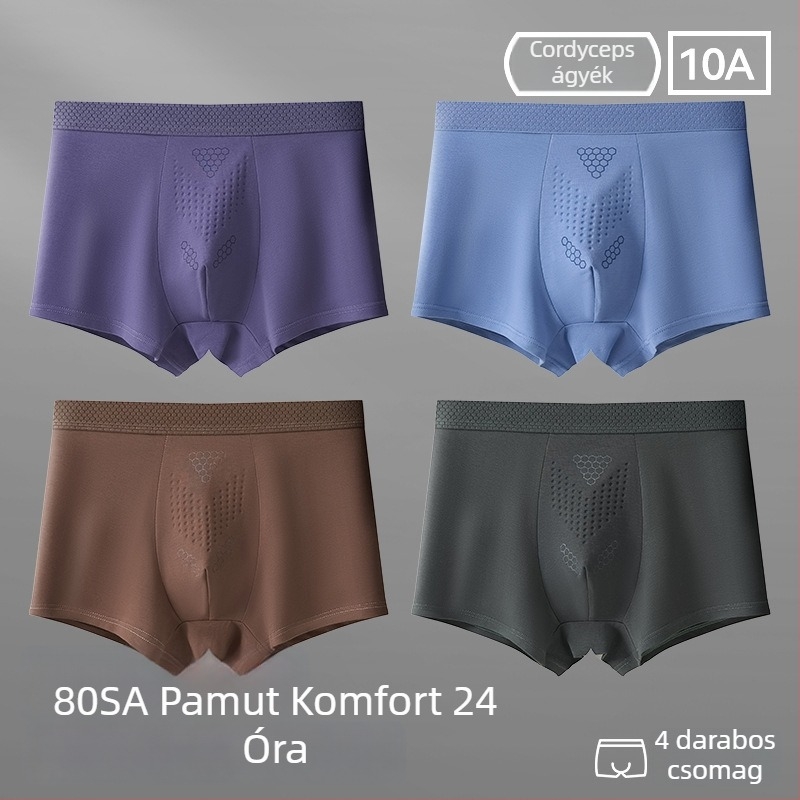 Férfi pamut boxer alsó, lélegző, antibakteriális, nagy méret, középmagas derekú, egyszínű