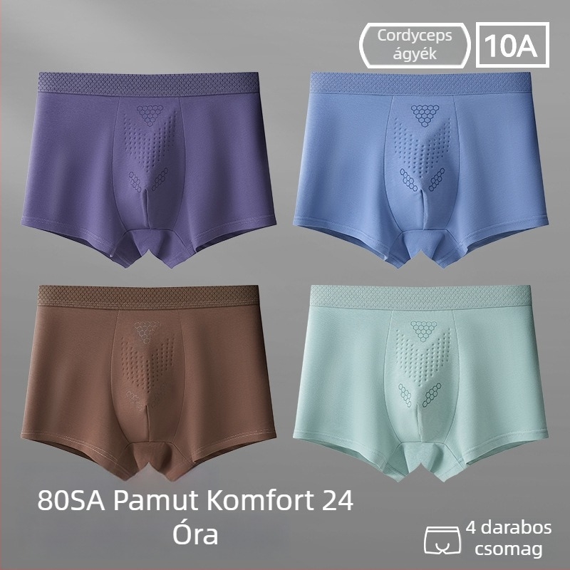 Férfi pamut boxer alsó, lélegző, antibakteriális, nagy méret, középmagas derekú, egyszínű