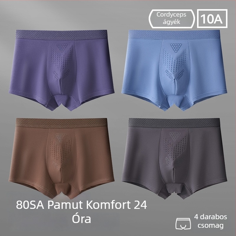 Férfi pamut boxer alsó, lélegző, antibakteriális, nagy méret, középmagas derekú, egyszínű