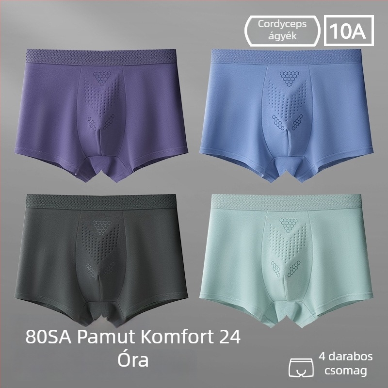 Férfi pamut boxer alsó, lélegző, antibakteriális, nagy méret, középmagas derekú, egyszínű