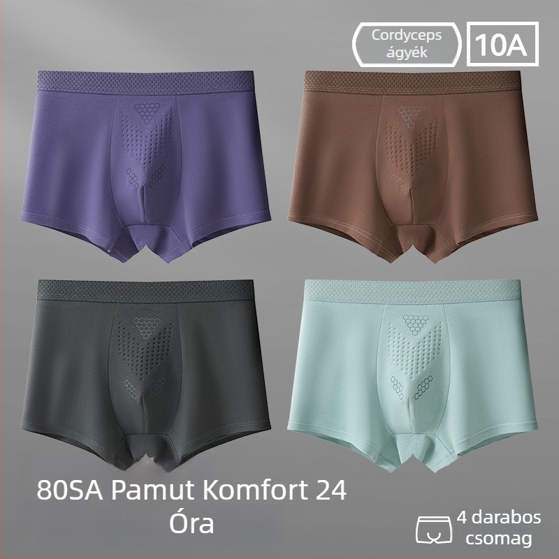 Férfi pamut boxer alsó, lélegző, antibakteriális, nagy méret, középmagas derekú, egyszínű