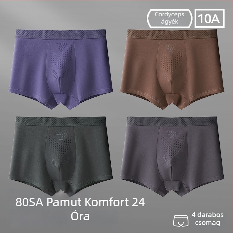 Férfi pamut boxer alsó, lélegző, antibakteriális, nagy méret, középmagas derekú, egyszínű