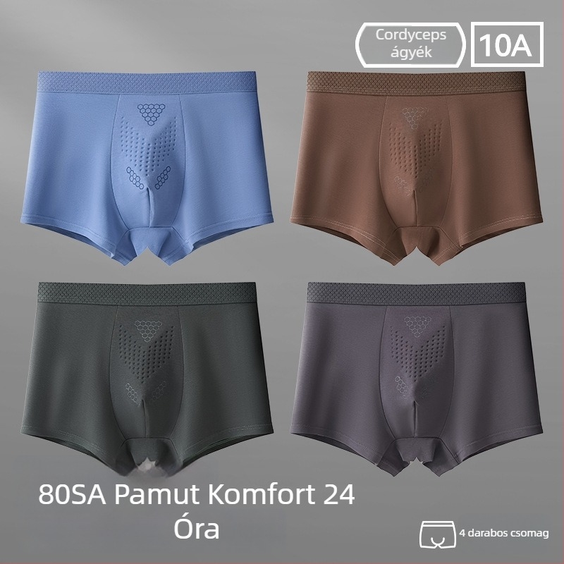 Férfi pamut boxer alsó, lélegző, antibakteriális, nagy méret, középmagas derekú, egyszínű