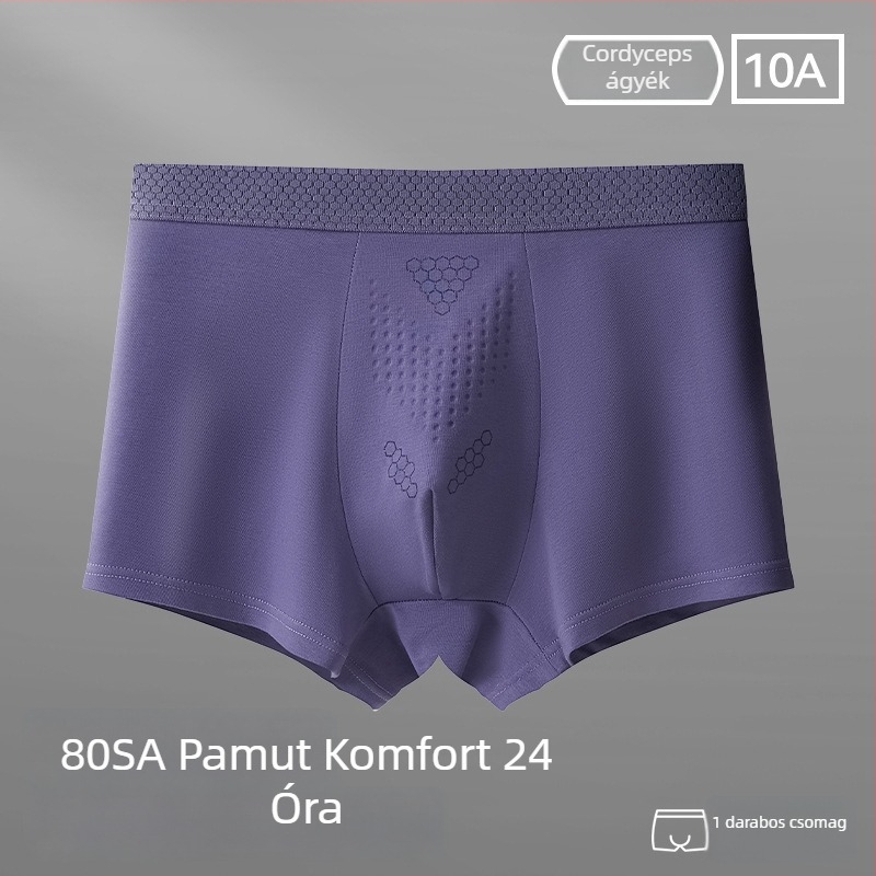 Férfi pamut boxer alsó, lélegző, antibakteriális, nagy méret, középmagas derekú, egyszínű
