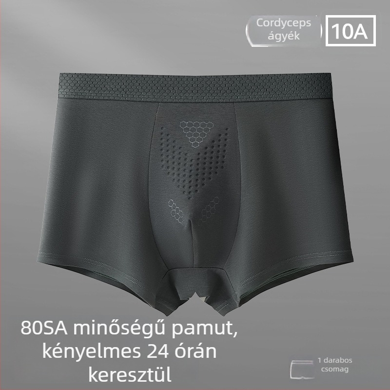 Férfi pamut boxer alsó, lélegző, antibakteriális, nagy méret, középmagas derekú, egyszínű