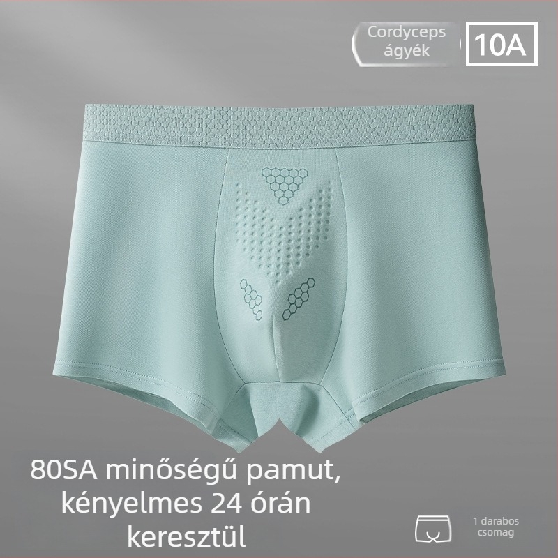 Férfi pamut boxer alsó, lélegző, antibakteriális, nagy méret, középmagas derekú, egyszínű