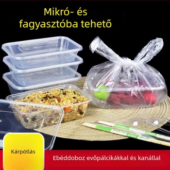 Egyszer használatos ebédes doboz fedővel és chopsticks készlettel – vastagított műanyag elviteles doboz rizshez és rizstészta tekercsekhez