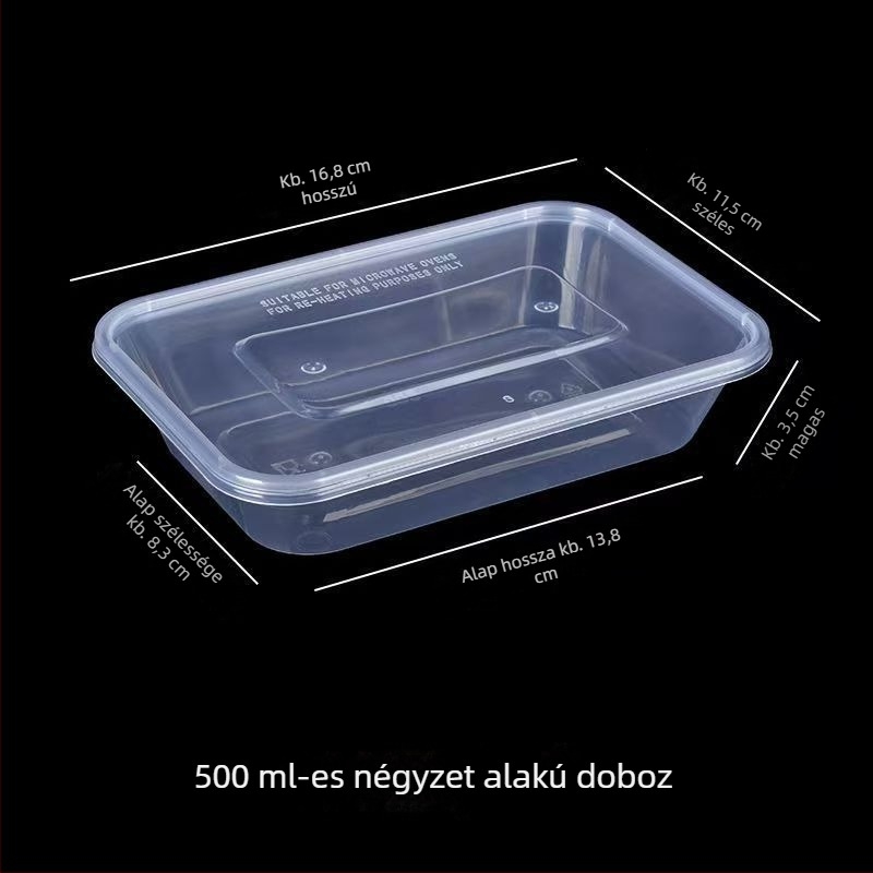 Egyszer használatos ebédes doboz fedővel és chopsticks készlettel – vastagított műanyag elviteles doboz rizshez és rizstészta tekercsekhez