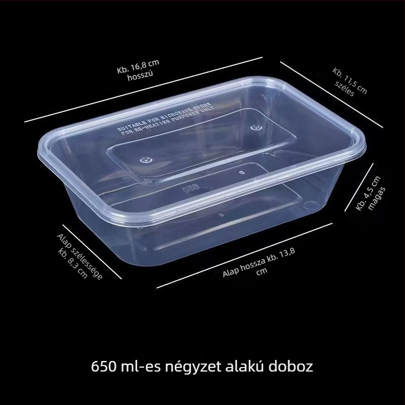 Egyszer használatos ebédes doboz fedővel és chopsticks készlettel – vastagított műanyag elviteles doboz rizshez és rizstészta tekercsekhez