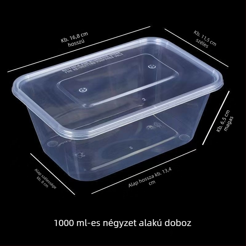 Egyszer használatos ebédes doboz fedővel és chopsticks készlettel – vastagított műanyag elviteles doboz rizshez és rizstészta tekercsekhez
