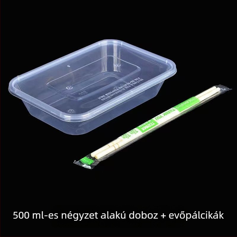 Egyszer használatos ebédes doboz fedővel és chopsticks készlettel – vastagított műanyag elviteles doboz rizshez és rizstészta tekercsekhez