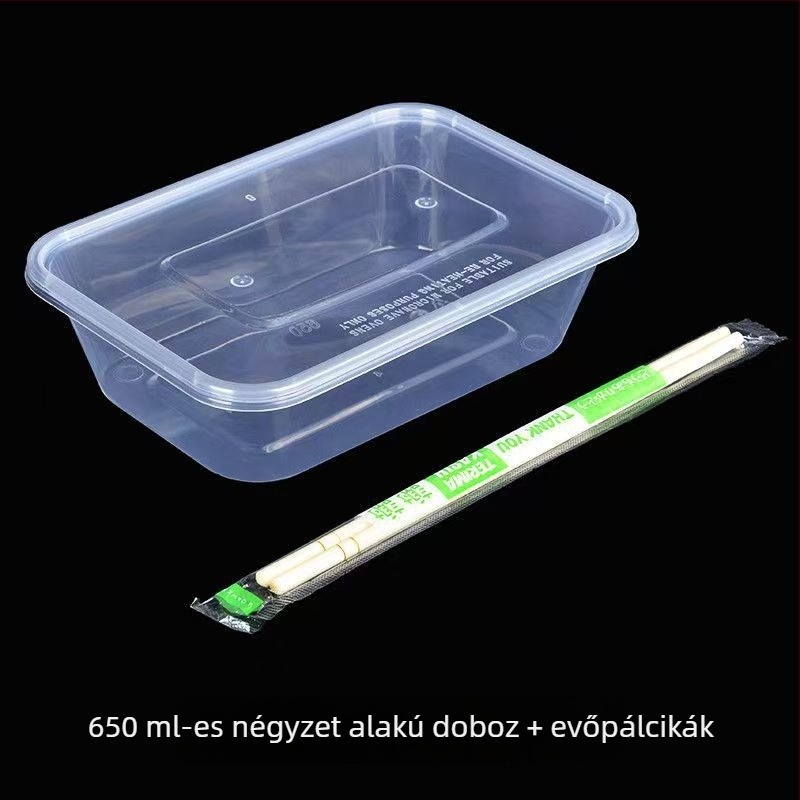 Egyszer használatos ebédes doboz fedővel és chopsticks készlettel – vastagított műanyag elviteles doboz rizshez és rizstészta tekercsekhez