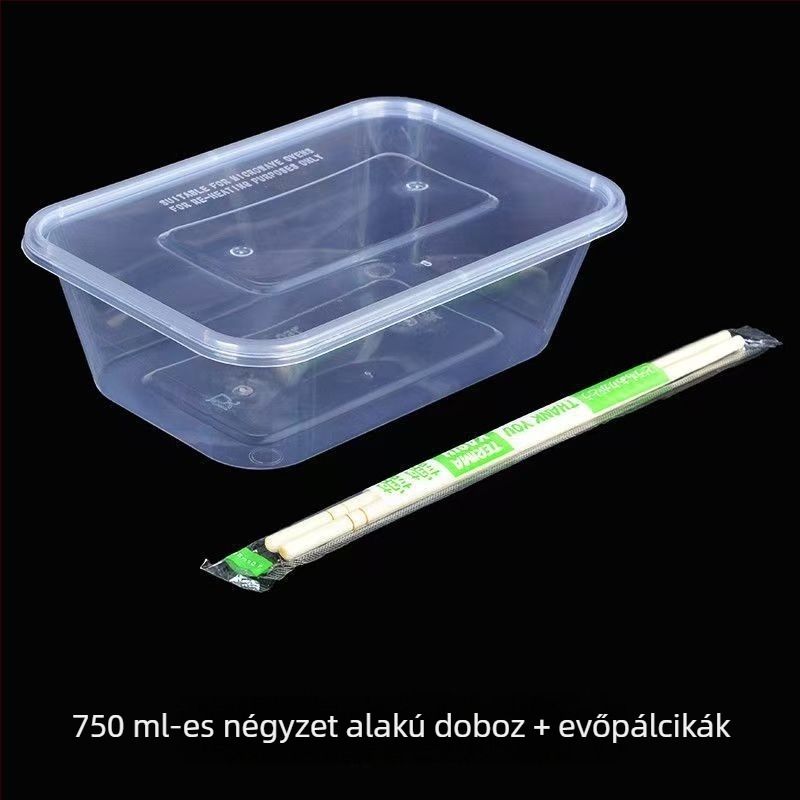 Egyszer használatos ebédes doboz fedővel és chopsticks készlettel – vastagított műanyag elviteles doboz rizshez és rizstészta tekercsekhez