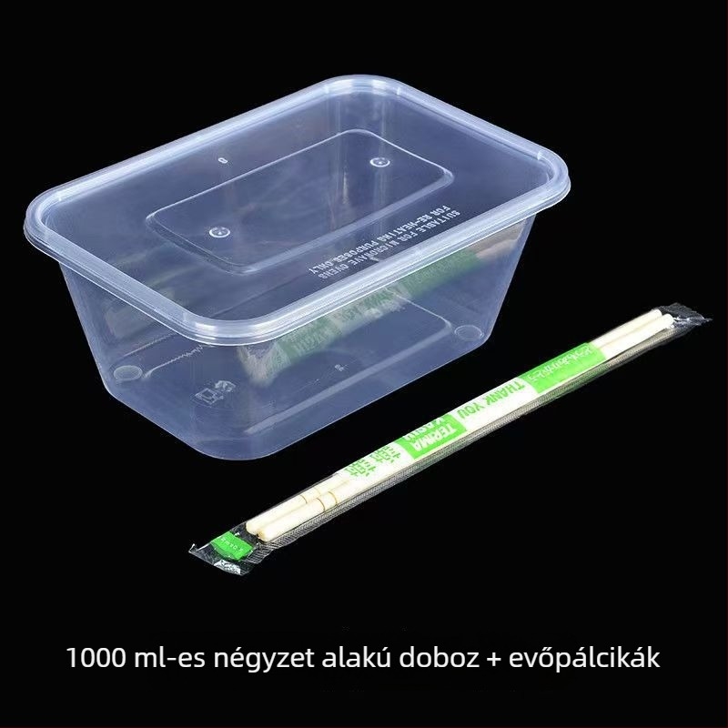 Egyszer használatos ebédes doboz fedővel és chopsticks készlettel – vastagított műanyag elviteles doboz rizshez és rizstészta tekercsekhez