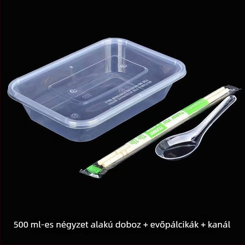 Egyszer használatos ebédes doboz fedővel és chopsticks készlettel – vastagított műanyag elviteles doboz rizshez és rizstészta tekercsekhez