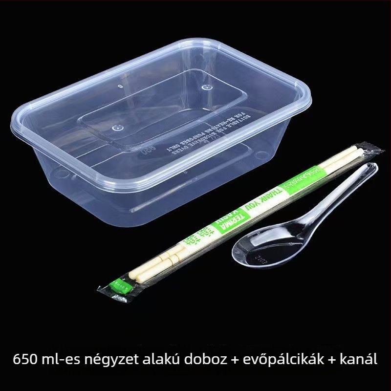 Egyszer használatos ebédes doboz fedővel és chopsticks készlettel – vastagított műanyag elviteles doboz rizshez és rizstészta tekercsekhez