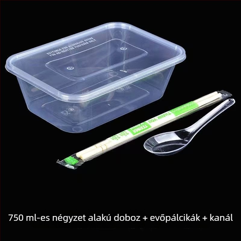 Egyszer használatos ebédes doboz fedővel és chopsticks készlettel – vastagított műanyag elviteles doboz rizshez és rizstészta tekercsekhez