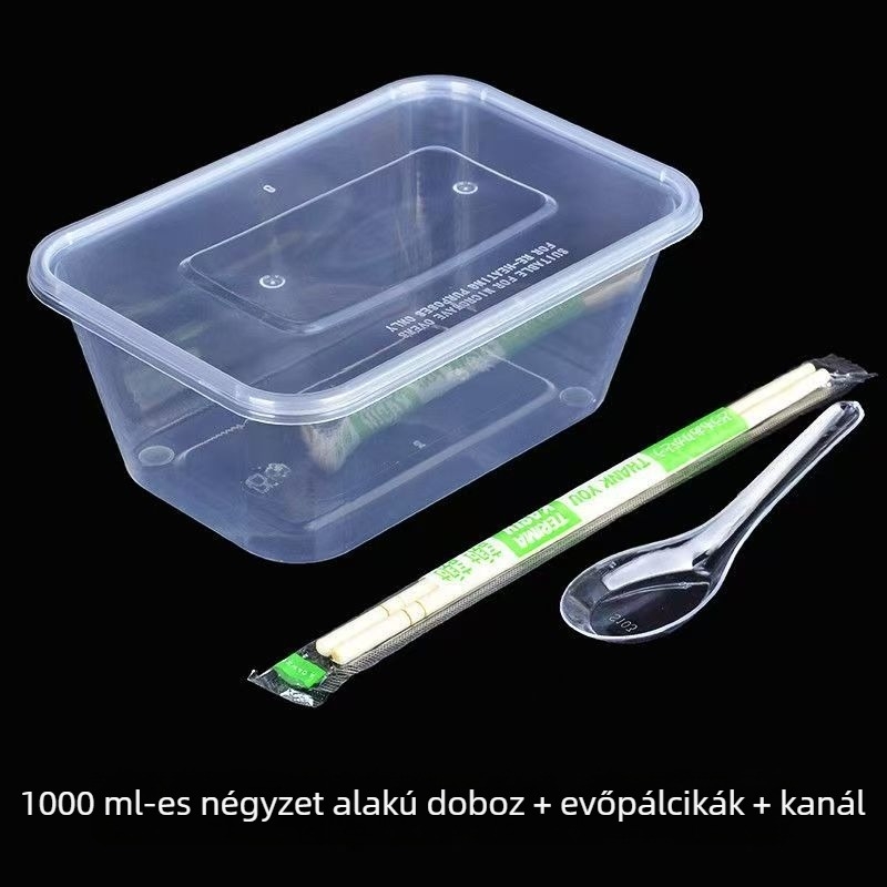Egyszer használatos ebédes doboz fedővel és chopsticks készlettel – vastagított műanyag elviteles doboz rizshez és rizstészta tekercsekhez