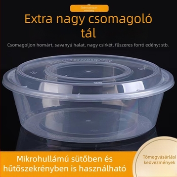 Extra nagy méretű egyszer használatos ételtartó tál, kör alakú, átlátszó fedővel, rákokhoz és halételekhez savanyúkáposztával