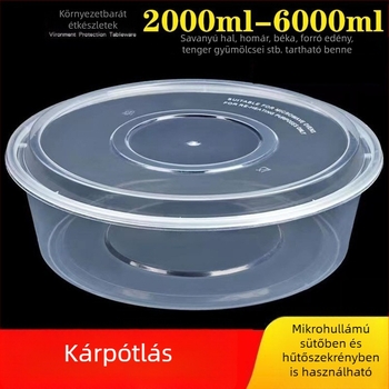 Extra nagy méretű egyszer használatos ételtartó tál, kör alakú, átlátszó fedővel, rákokhoz és halételekhez savanyúkáposztával