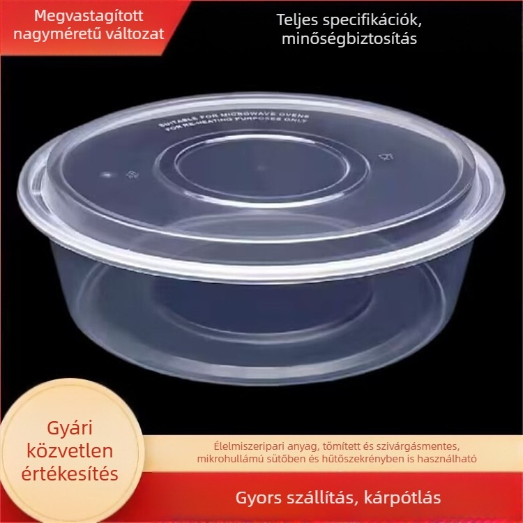 Extra nagy méretű egyszer használatos ételtartó tál, kör alakú, átlátszó fedővel, rákokhoz és halételekhez savanyúkáposztával
