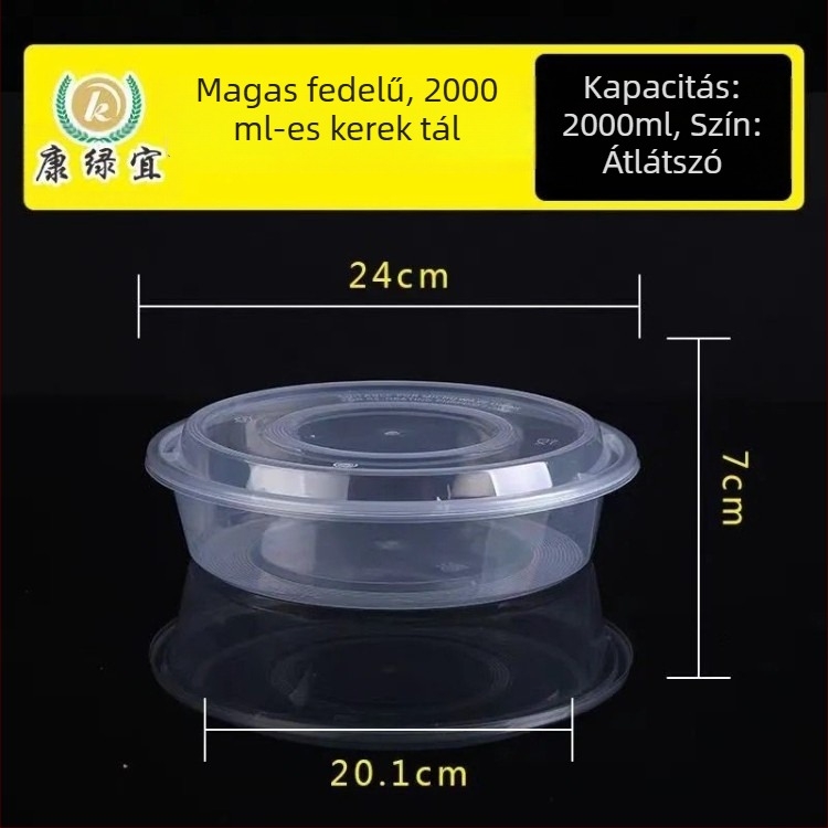 Extra nagy méretű egyszer használatos ételtartó tál, kör alakú, átlátszó fedővel, rákokhoz és halételekhez savanyúkáposztával