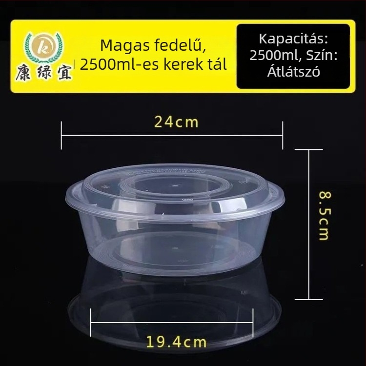 Extra nagy méretű egyszer használatos ételtartó tál, kör alakú, átlátszó fedővel, rákokhoz és halételekhez savanyúkáposztával