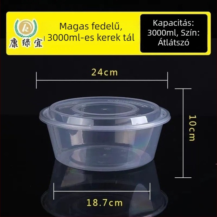 Extra nagy méretű egyszer használatos ételtartó tál, kör alakú, átlátszó fedővel, rákokhoz és halételekhez savanyúkáposztával