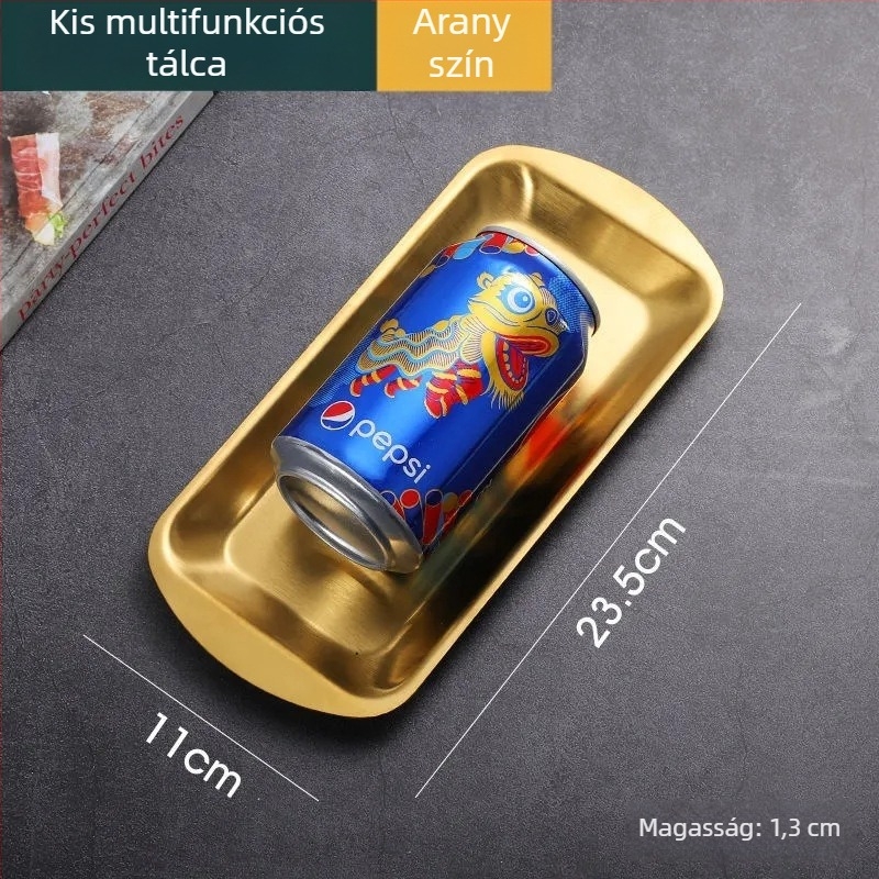 Rozsdamentes acél grill lemez, téglalap alakú tálca, sokoldalú tál, arany színű, koreai stílus
