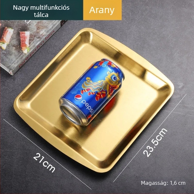 Rozsdamentes acél grill lemez, téglalap alakú tálca, sokoldalú tál, arany színű, koreai stílus