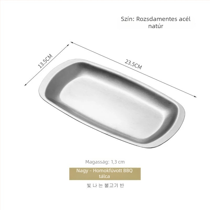 Rozsdamentes acél grill lemez, téglalap alakú tálca, sokoldalú tál, arany színű, koreai stílus