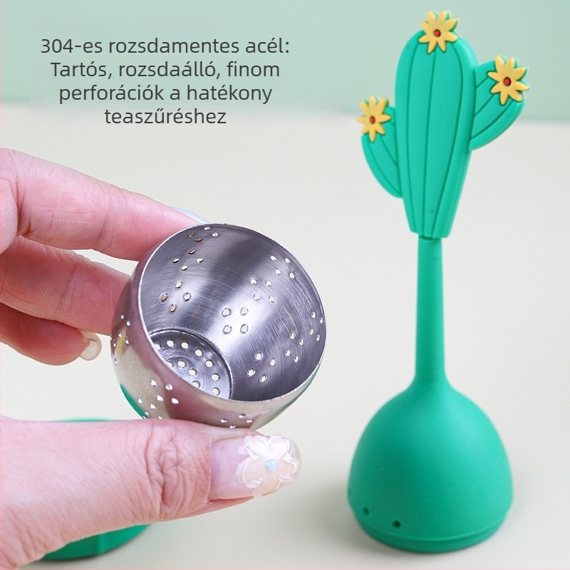 Leválasztható teainfúzor 304 rozsdamentes acélból, szilikon fogantyúval