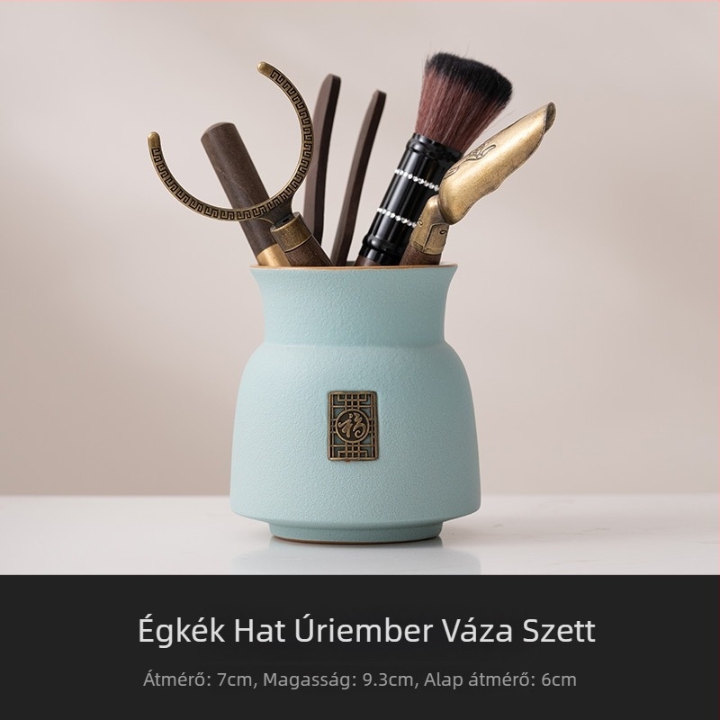 Beige Gongfu tea ceremóniás készlet: hat darabos tea ceremóniás kiegészítők, teáskés, teás csipesz, ecset és egyéb eszközök a tea elkészítéséhez