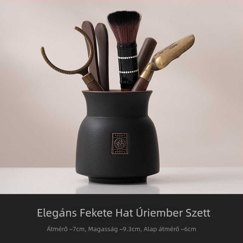 Beige Gongfu tea ceremóniás készlet: hat darabos tea ceremóniás kiegészítők, teáskés, teás csipesz, ecset és egyéb eszközök a tea elkészítéséhez