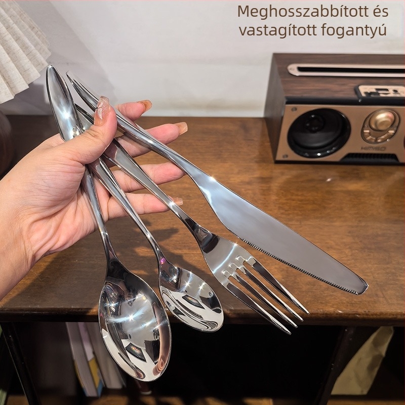 304 rozsdamentes acélból készült nyugati evőeszköz-készlet kalapált textúrával, kés, villa, kanál és desszertkanál, otthoni és luxushotelek használatára, függőleges állásra állítható