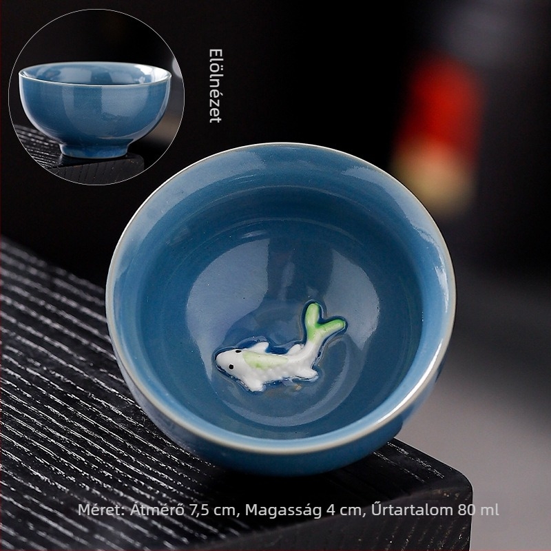 Kemencés mázas porcelán teáskészlet, kis teáscsészékkel és tálakkal, japán stílusban