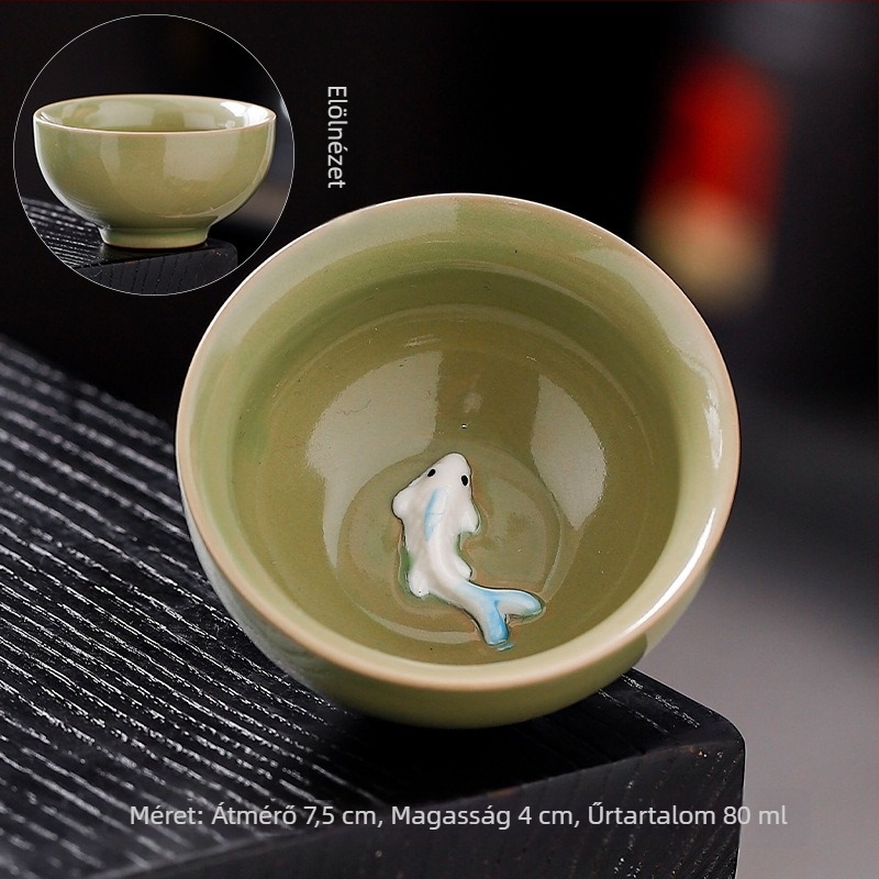 Kemencés mázas porcelán teáskészlet, kis teáscsészékkel és tálakkal, japán stílusban