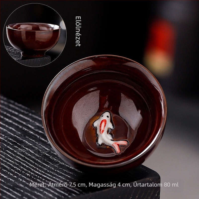 Kemencés mázas porcelán teáskészlet, kis teáscsészékkel és tálakkal, japán stílusban