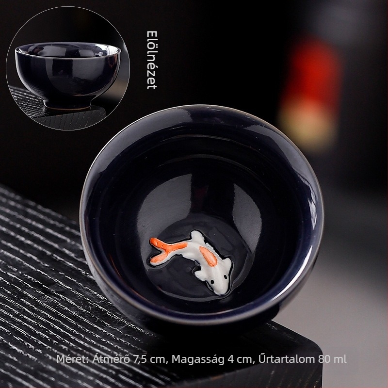 Kemencés mázas porcelán teáskészlet, kis teáscsészékkel és tálakkal, japán stílusban