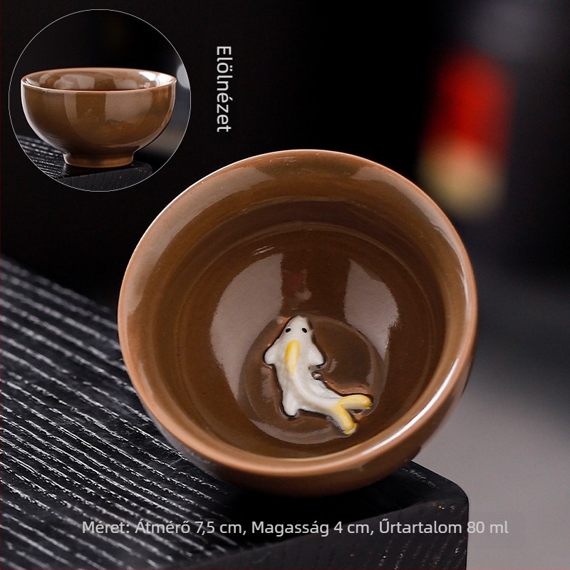Kemencés mázas porcelán teáskészlet, kis teáscsészékkel és tálakkal, japán stílusban