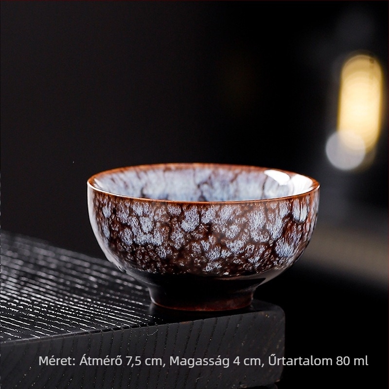 Kemencés mázas porcelán teáskészlet, kis teáscsészékkel és tálakkal, japán stílusban