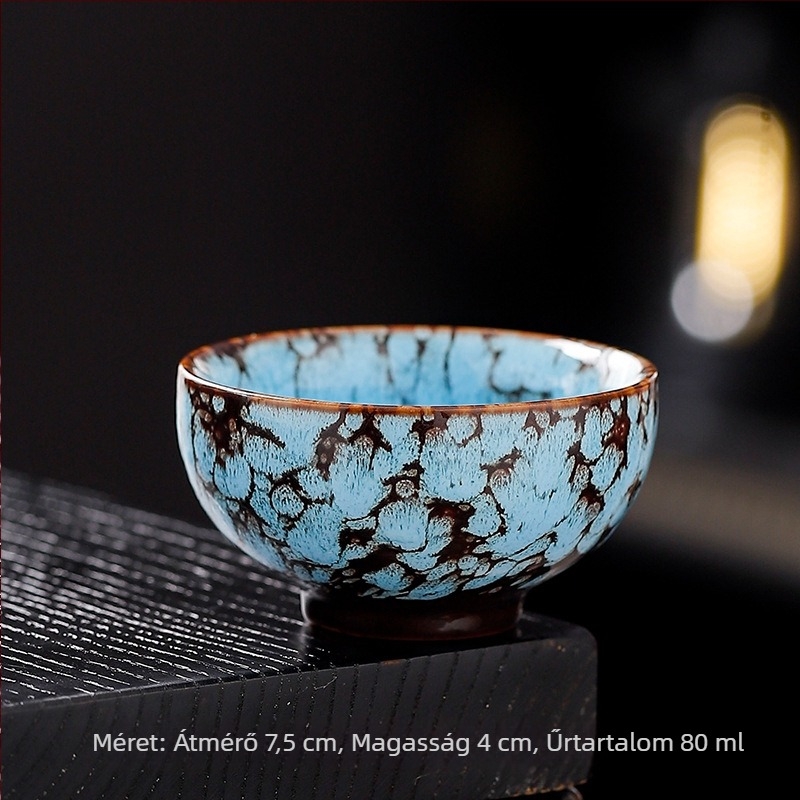 Kemencés mázas porcelán teáskészlet, kis teáscsészékkel és tálakkal, japán stílusban