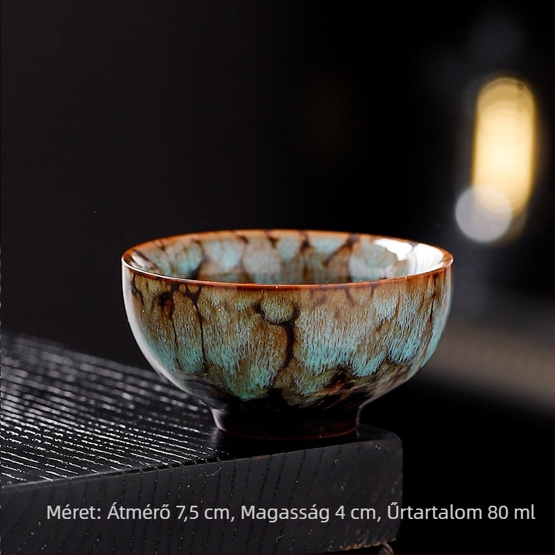 Kemencés mázas porcelán teáskészlet, kis teáscsészékkel és tálakkal, japán stílusban